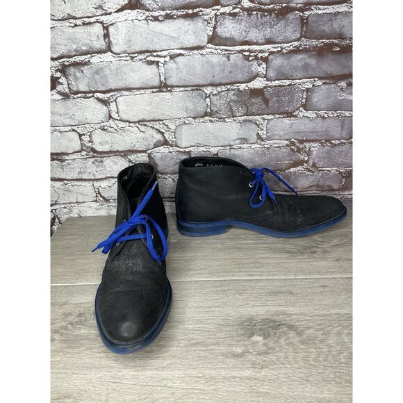 Donald J Pliner ELIO Black Leather Blue Pebble Lace Chukka Ankle Boots Men 9M/42 - Picture 3 of 16